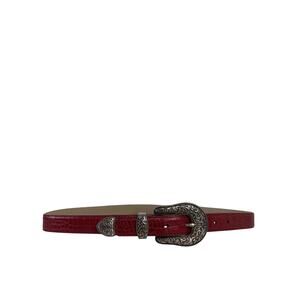 Coldwater Creek Women’s Red Leather Belt Size Large Silver Buckle Western Rodeo